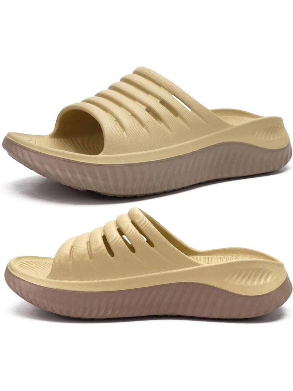 🆕 Women's Khaki Brown Sandals With Comfortable Arch Support Sport Slides Casual